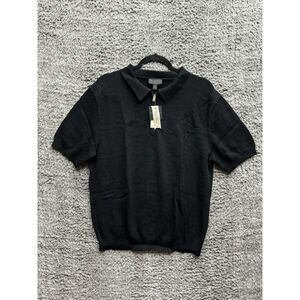 Magaschoni Man‎ Black 1/4 Zip Collared Henley Short Sleeve Sweater Size M NWT